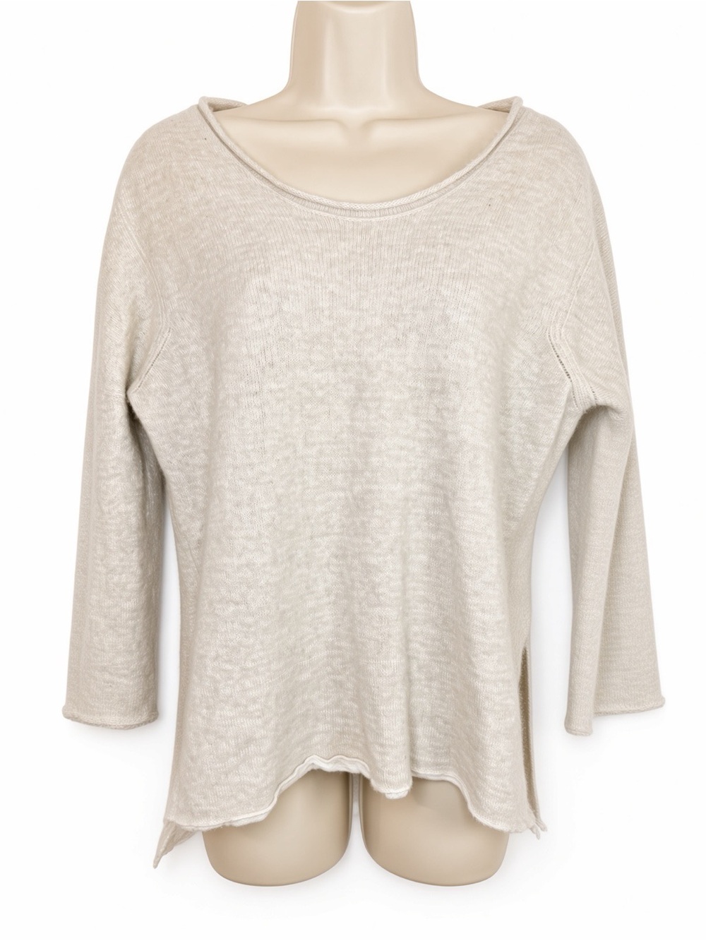 INHABIT Size M Oatmeal Cashmere Linen Slouchy Sweater High Low Side Slit